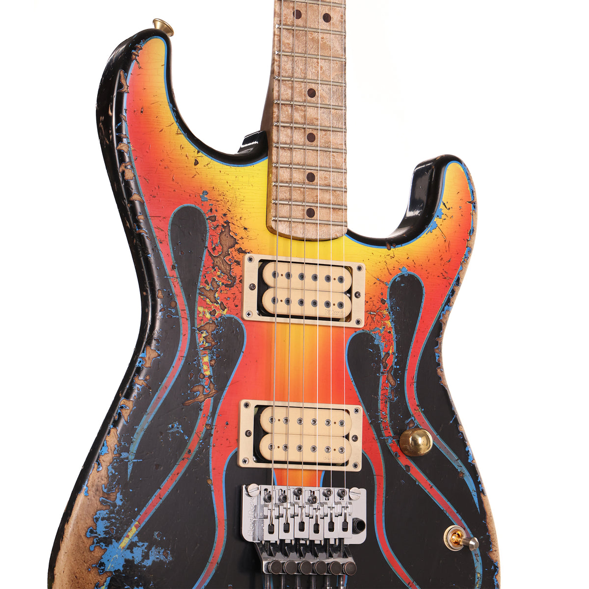 Charvel Custom Shop Graphic Nitro Relic San Dimas Masterbuilt Yellow and Red Flames — 5