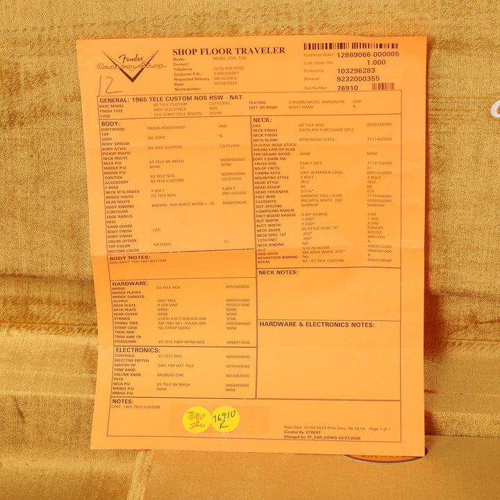 Fender Custom Shop 1965 Rosewood Telecaster Custom NOS