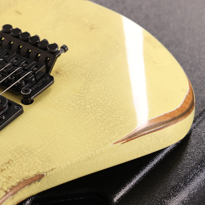 Jackson Custom Shop Music Zoo Exclusive Nitro Aged SL2H-V Soloist Canary Yellow Reverse Headstock