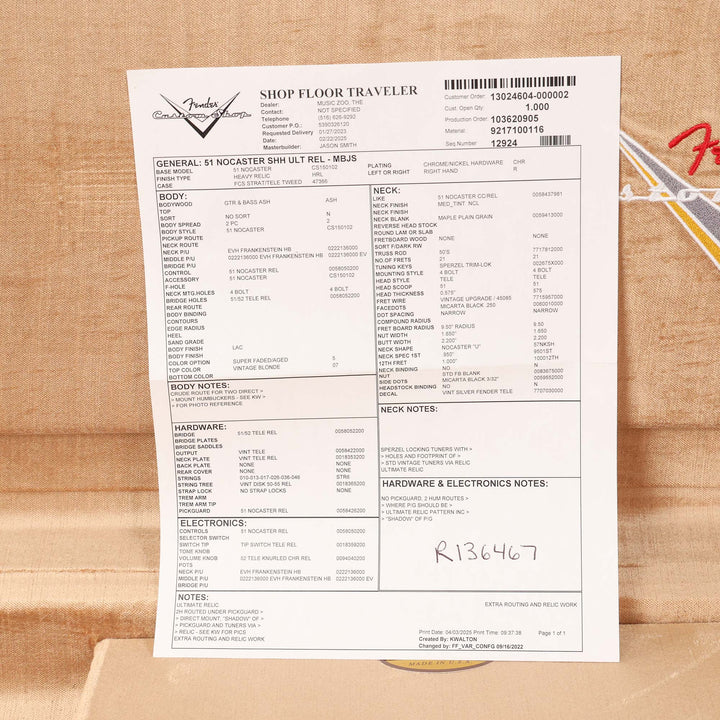 Fender Custom Shop 1951 Nocaster Masterbuilt Hacksaw Relic Jason Smith Super Faded Aged Vintage Blonde