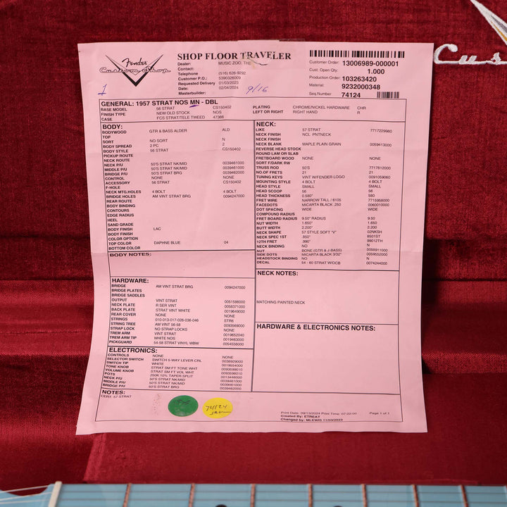 Fender Custom Shop 1957 Stratocaster NOS Daphne Blue with Matching Neck