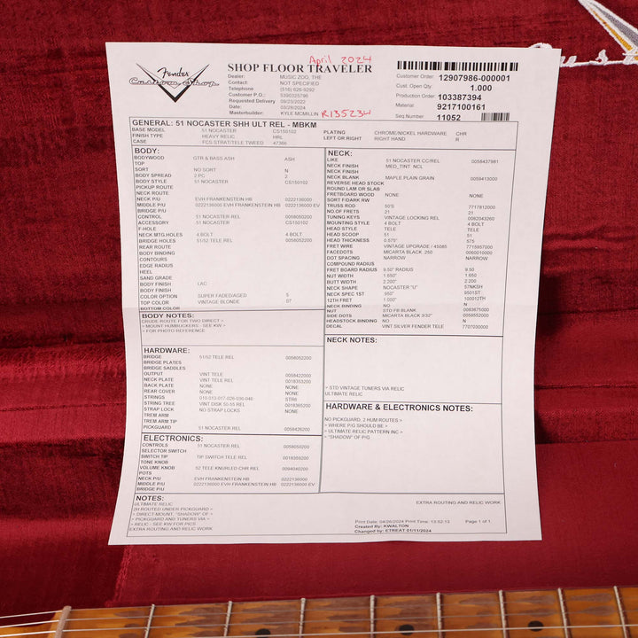 Fender Custom Shop 1951 Nocaster Masterbuilt Hacksaw Relic Kyle McMillin Vintage Blonde