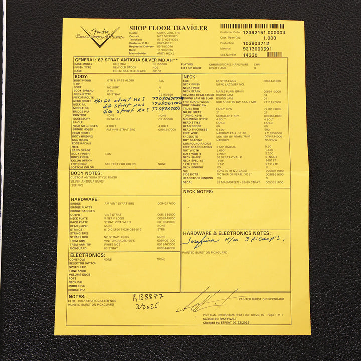 Fender Custom Shop 1967 Stratocaster Silver Antigua Burst Masterbuilt Andy Hicks