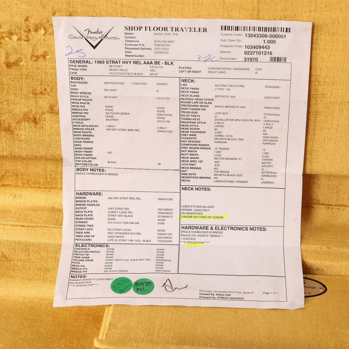 Fender Custom Shop 1969 Stratocaster Heavy Relic Black