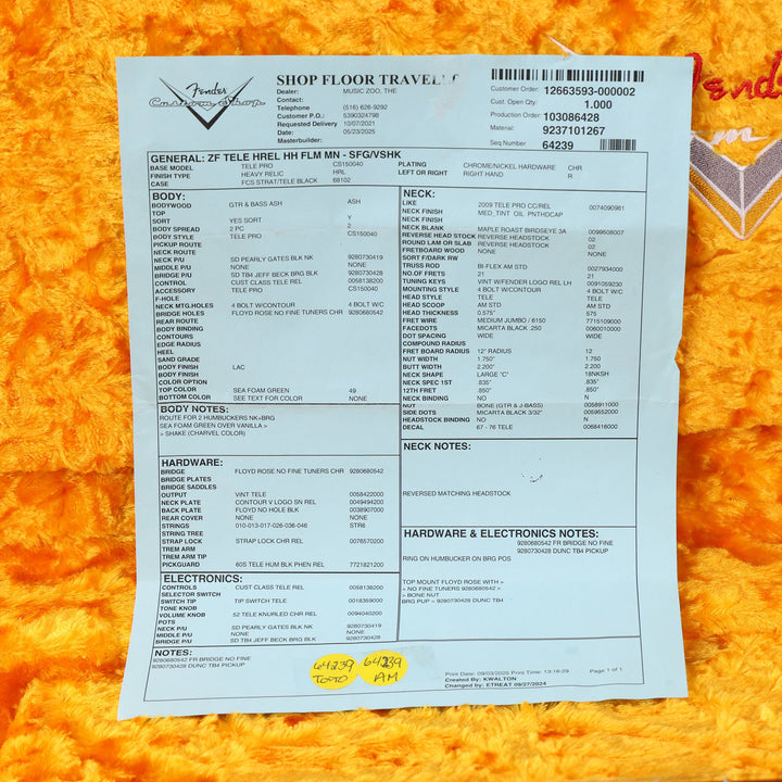 Fender Custom Shop ZF Telecaster Music Zoo Exclusive Heavy Relic Seafoam Green over Vanilla Shake