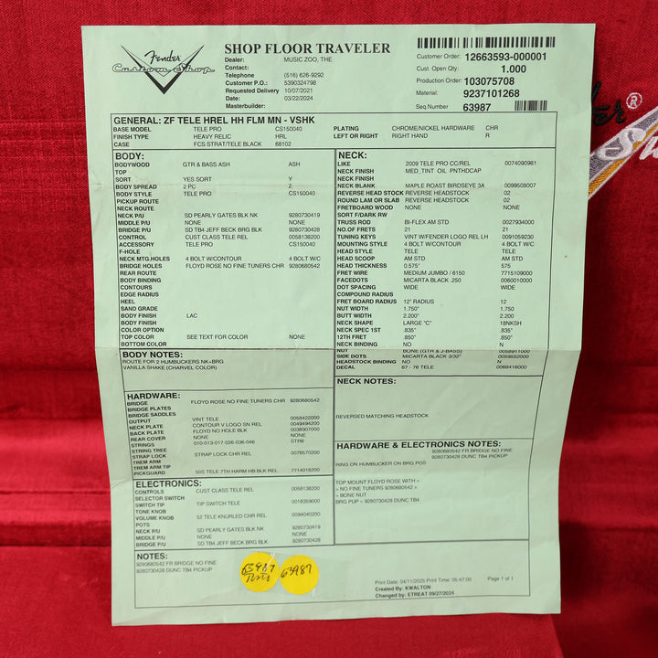 Fender Custom Shop ZF Telecaster Music Zoo Exclusive Heavy Relic Vanilla Shake