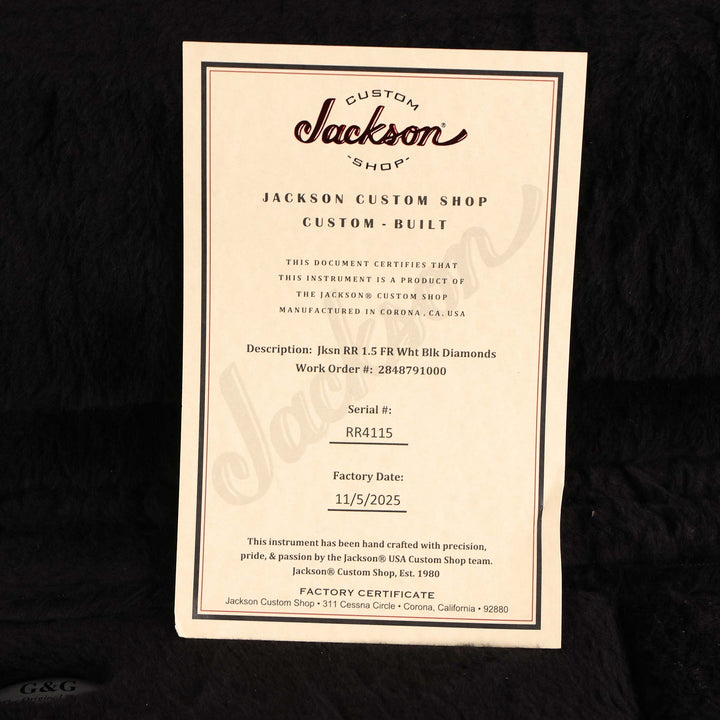 Jackson Custom Shop Randy Rhoads RR 1.5 Music Zoo Exclusive White with Black Diamonds