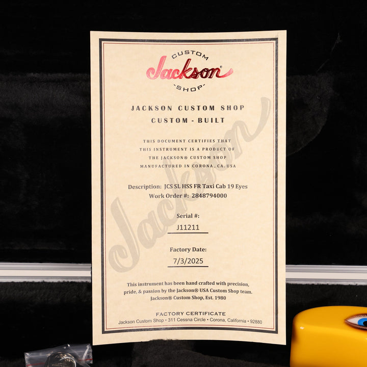 Jackson Custom Shop Soloist HSS FR Taxi Yellow with Eyes Graphic