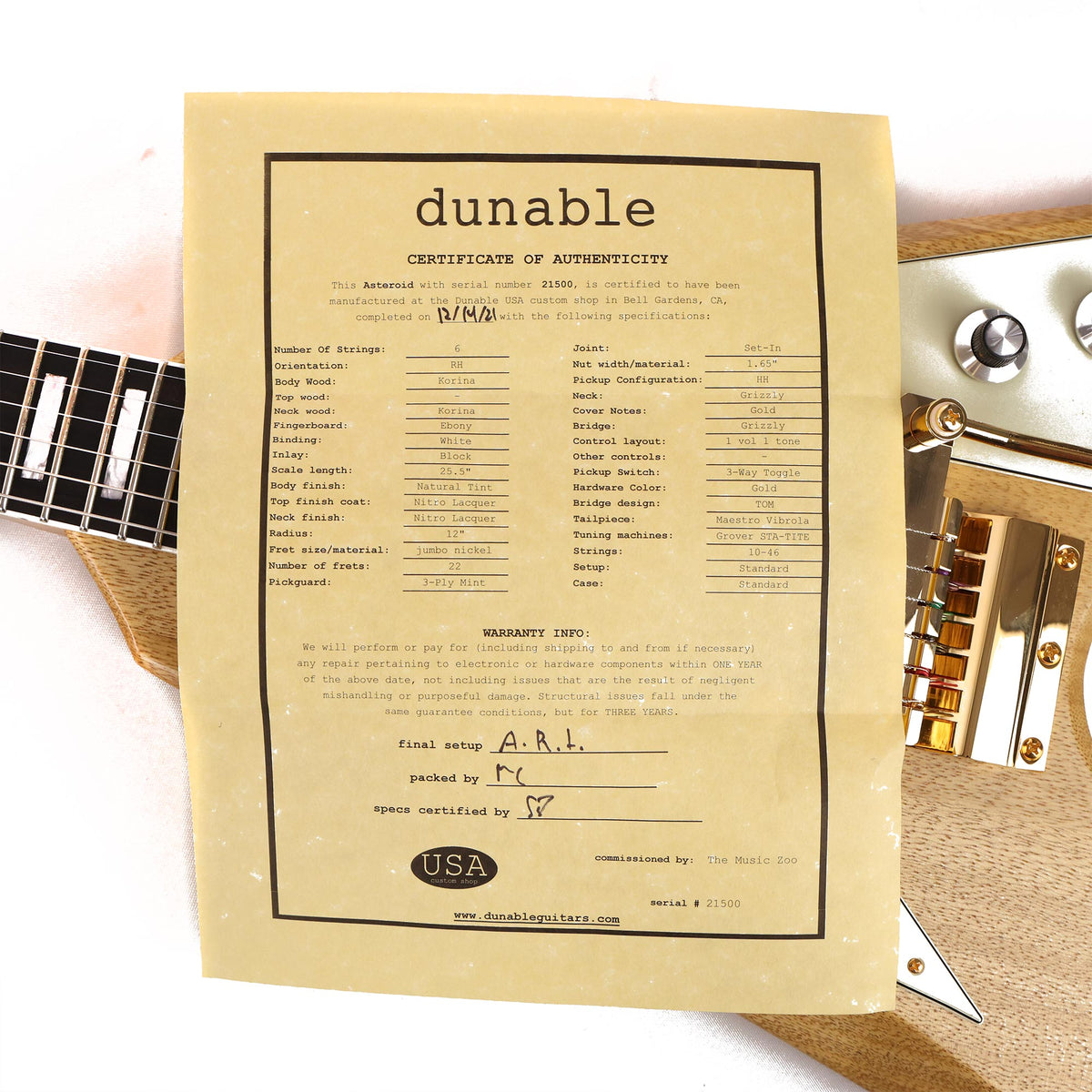 Dunable Asteroid Korina Natural Nitro Lacquer Maestro — 8