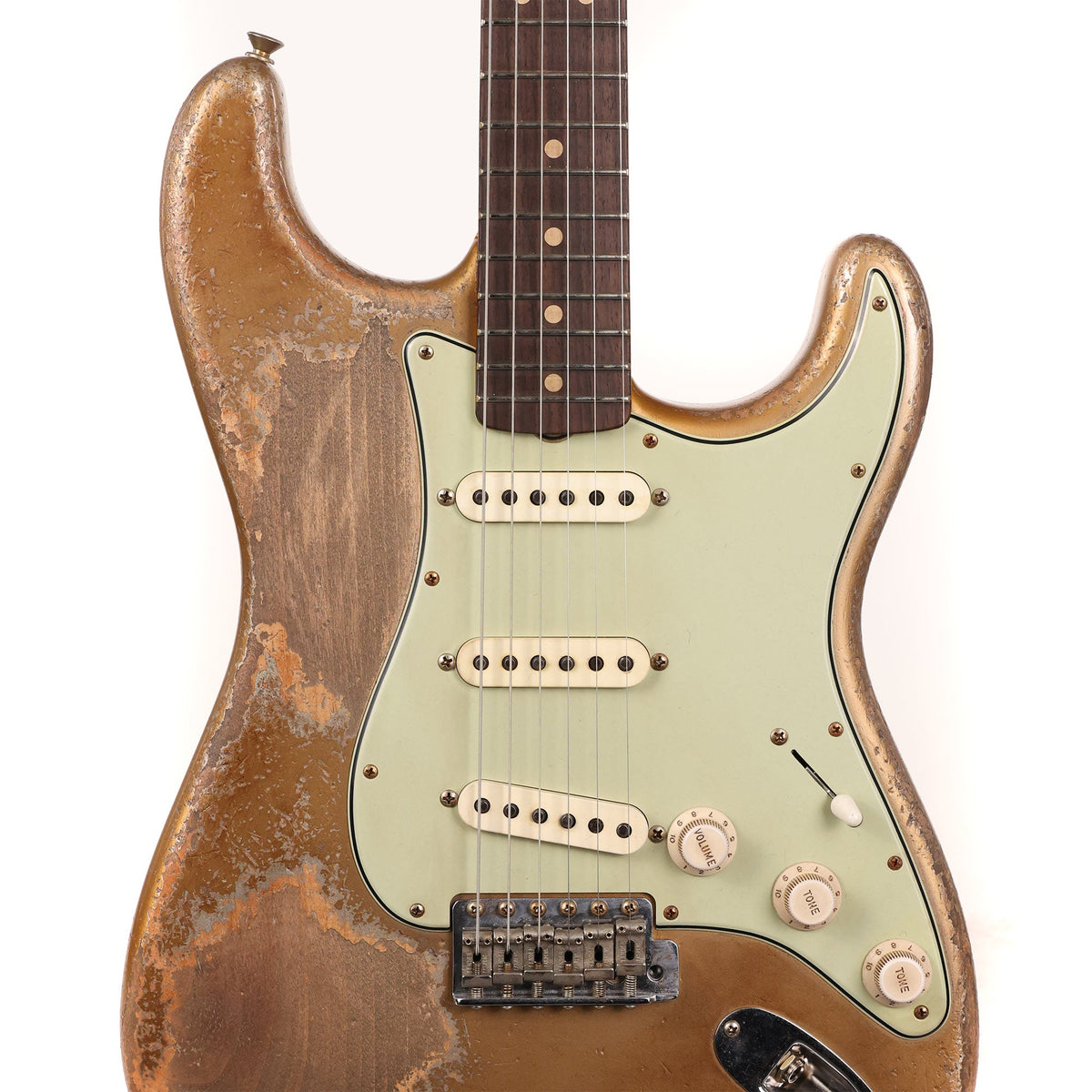 Fender Custom Shop 1963 Stratocaster Ultimate Relic Faded Shoreline Gold over Silver Masterbuilt Andy Hicks — 4