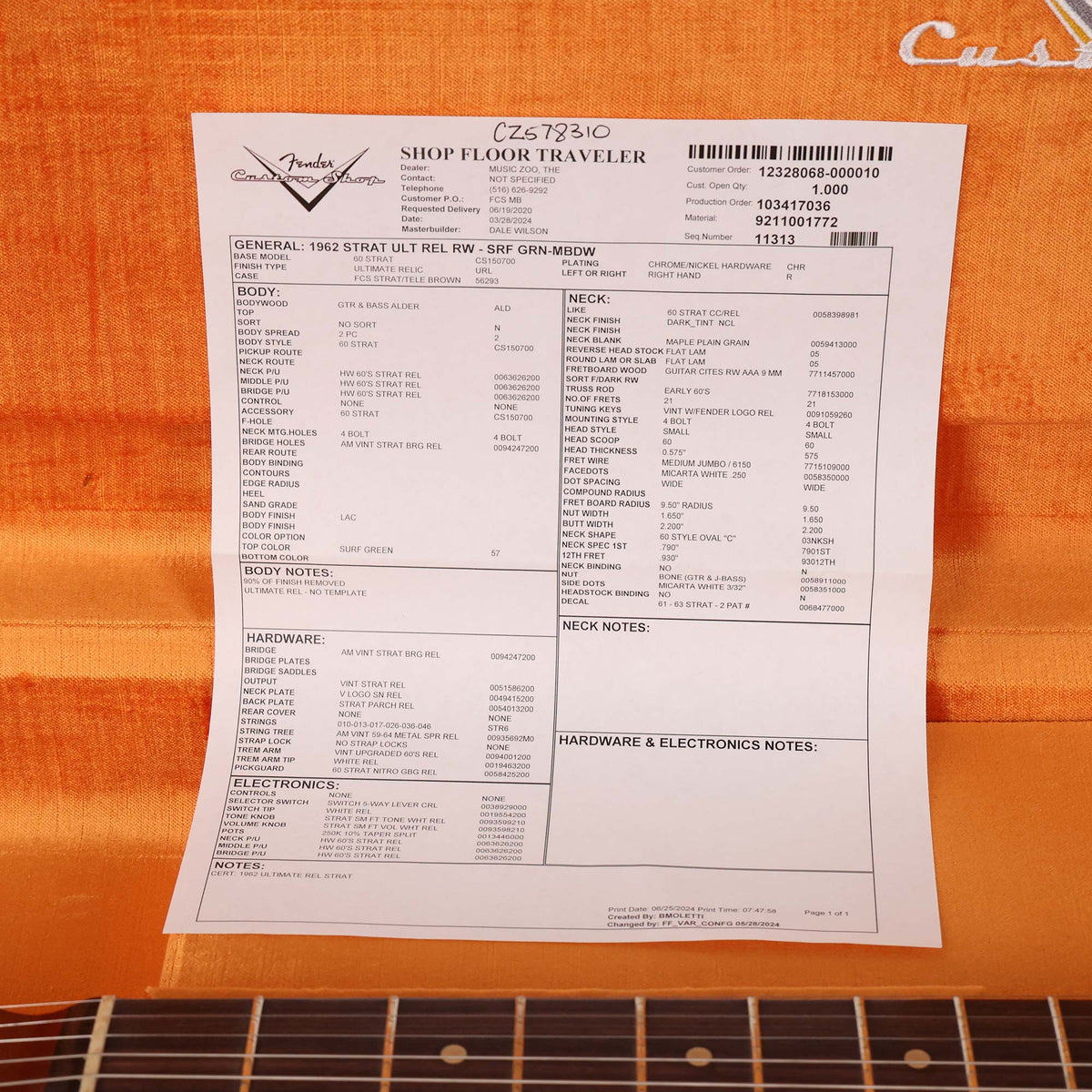 Fender Custom Shop 1962 Stratocaster Ultimate Relic Masterbuilt Dale Wilson Surf Green — 10