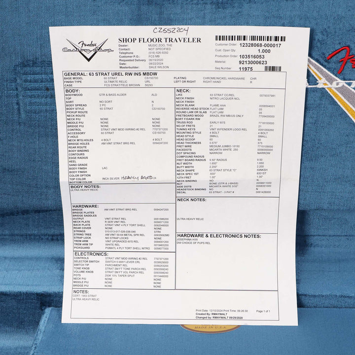 Fender Custom Shop 1963 Stratocaster Ultimate Relic Inca Silver Brazilian Rosewood Masterbuilt Dale Wilson