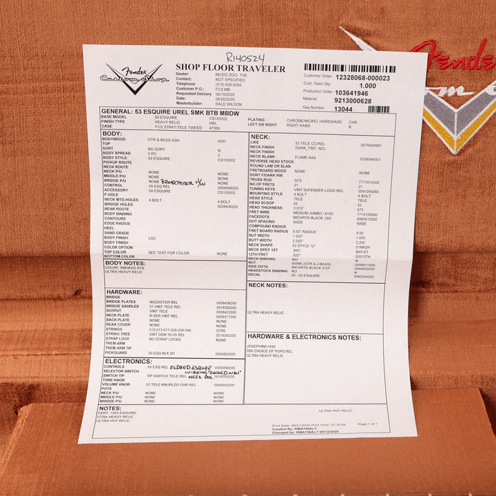 Fender Custom Shop 1953 Esquire Ultimate Relic Masterbuilt Dale Wilson Smoked Butterscotch Blonde