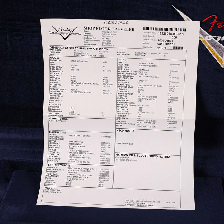 Fender Custom Shop 1961 Stratocaster Ultimate Relic Masterbuilt Dale Wilson Aged Fiesta Red