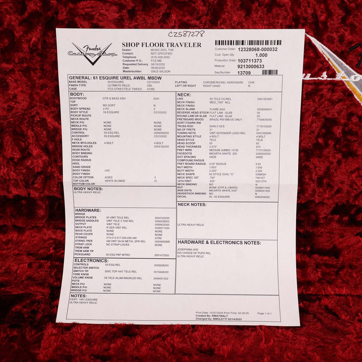 Fender Custom Shop 1961 Esquire Ultimate Relic Aged White Blonde Masterbuilt Dale Wilson