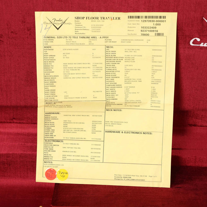 Fender Custom Shop Limited Edition 1972 Telecaster Thinline Heavy Relic Pink Paisley