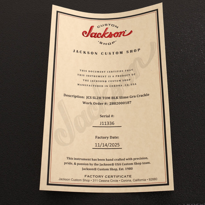 Jackson Custom Shop Soloist SL2H Black and Slime Green Crackle