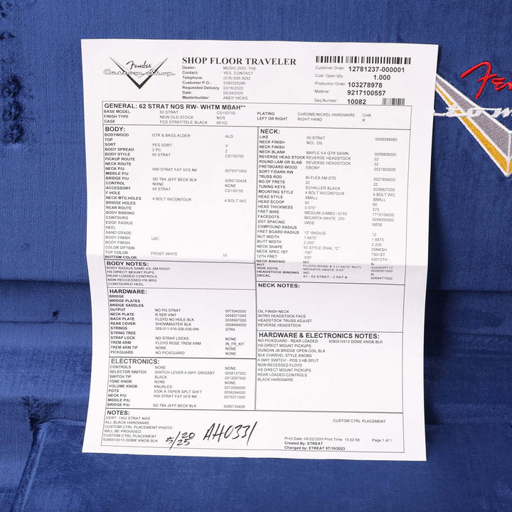 Fender Custom Shop HS Stratocaster Frost White Masterbuilt Andy Hicks