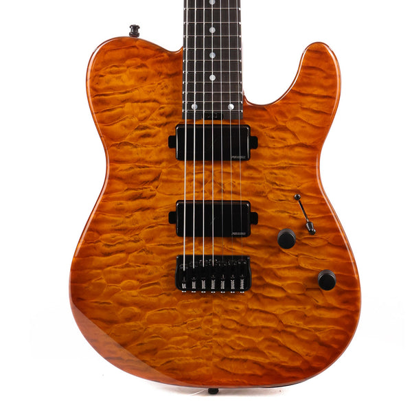 Charvel Custom Shop Style 2 7-String Masterbuilt Red Dave Quilt Maple Top Transparent Amber