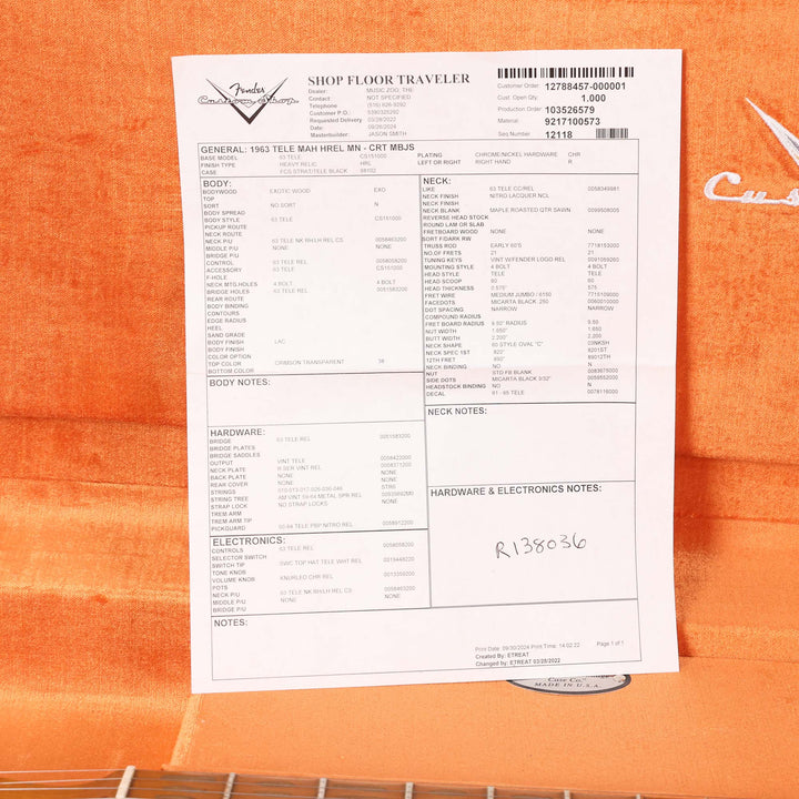 Fender Custom Shop 1963 Telecaster Mahogany Heavy Relic Crimson Transparent Masterbuilt Jason Smith