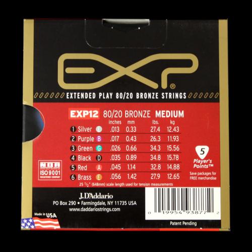 D'Addario EXP Coated 80/20 Bronze Acoustic Strings (Medium 13-56)