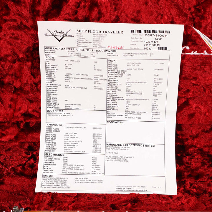 Fender Custom Shop 1957 HS Stratocaster Hacksaw Relic Black over Graffiti Yellow Masterbuilt Kyle McMillin