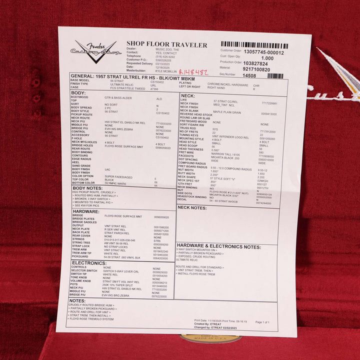 Fender Custom Shop 1957 HS Stratocaster Hacksaw Relic Black over Olympic White Masterbuilt Kyle McMillin