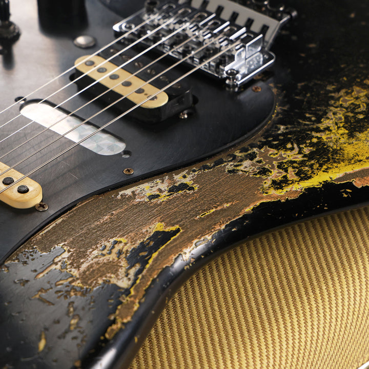 Fender Custom Shop 1957 HS Stratocaster Hacksaw Relic Black over Graffiti Yellow Masterbuilt Jason Smith