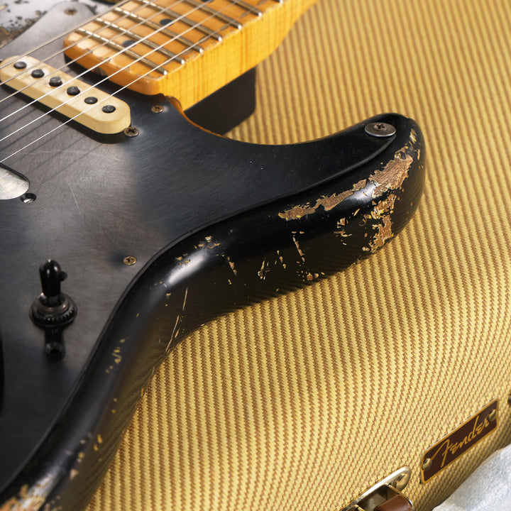 Fender Custom Shop 1957 HS Stratocaster Hacksaw Relic Black over Graffiti Yellow Masterbuilt Jason Smith