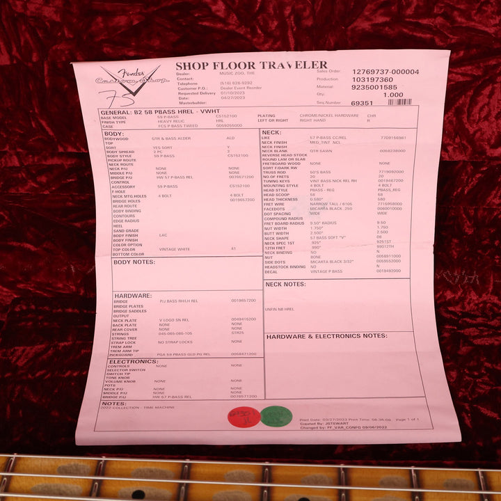 Fender Custom Shop 1958 Precision Bass Heavy Relic Vintage White 2023