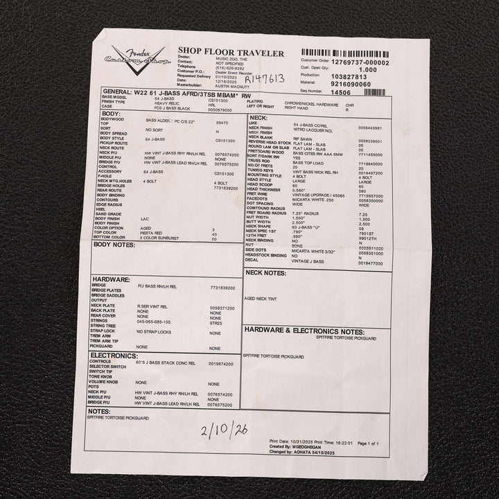 Fender Custom Shop 1961 Jazz Bass Aged Fiesta Red over 3-Tone Sunburst Masterbuilt Austin MacNutt