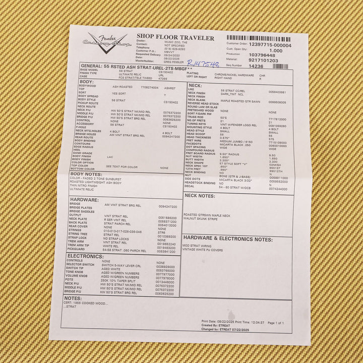 Fender Custom Shop 1955 Roasted Stratocaster Ultimate Relic 2-Tone Sunburst Masterbuilt Greg Fessler