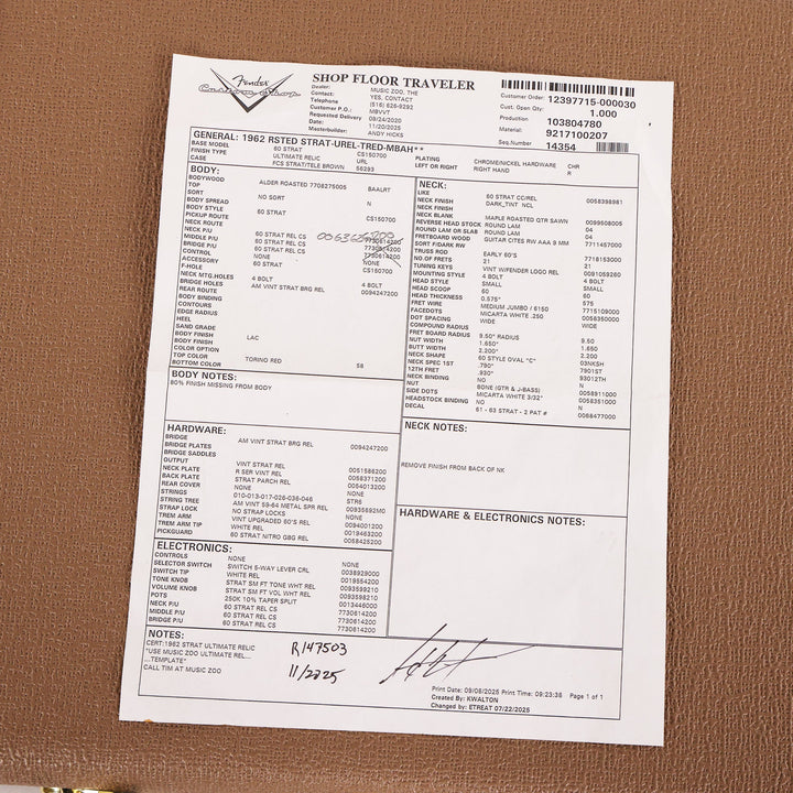 Fender Custom Shop 1962 Roasted Stratocaster Ultimate Relic Torino Red Masterbuilt Andy Hicks