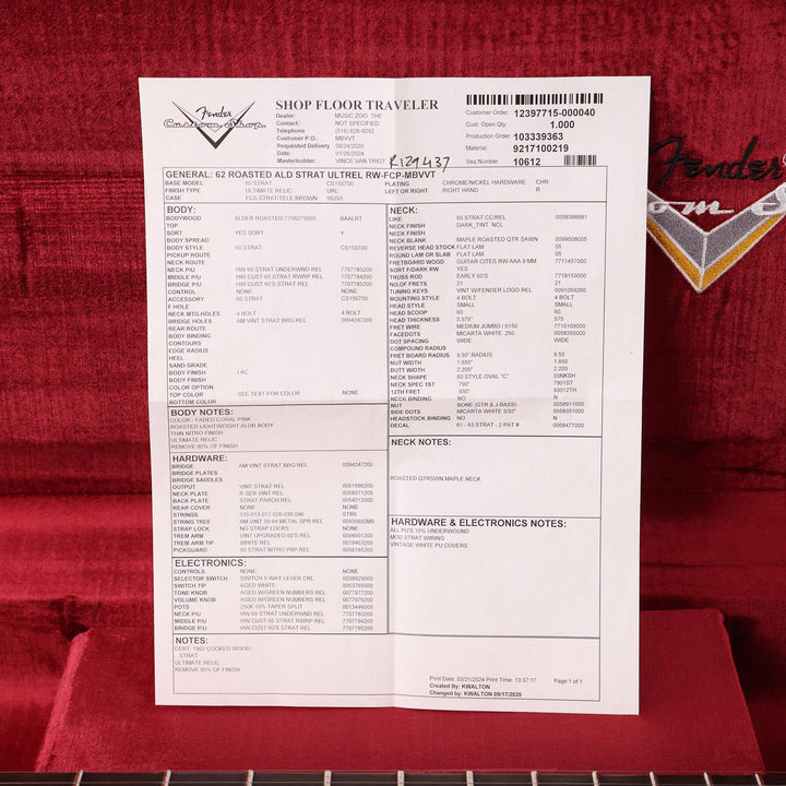 Fender Custom Shop 1962 Stratocaster Ultimate Relic Masterbuilt Vincent Van Trigt Coral Pink