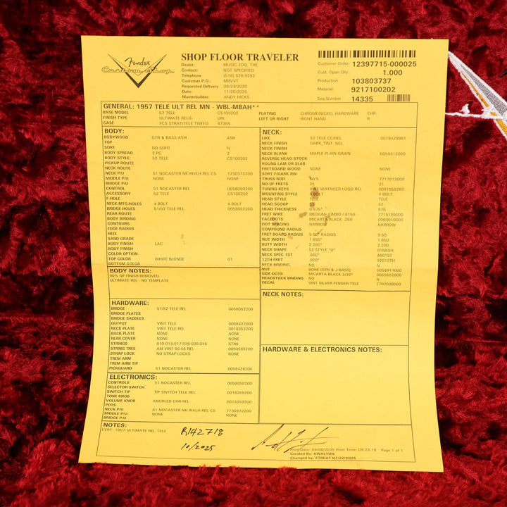 Fender Custom Shop 1957 Telecaster Ultimate Relic White Blonde Masterbuilt Andy Hicks