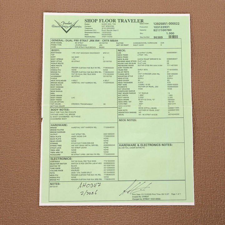 Fender Custom Shop Dual P-90 Stratocaster Journeyman Relic Crimson Transparent Masterbuilt Andy Hicks