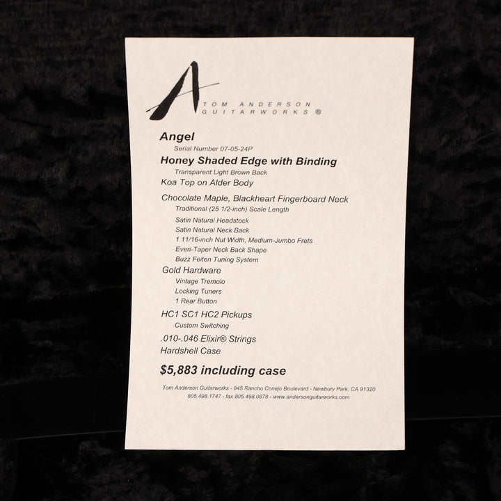 Tom Anderson Angel Koa Top Honey Shaded Edge