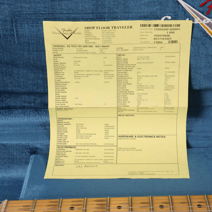 Fender Custom Shop 1959 Telecaster HH Natural Relic Masterbuilt Andy Hicks