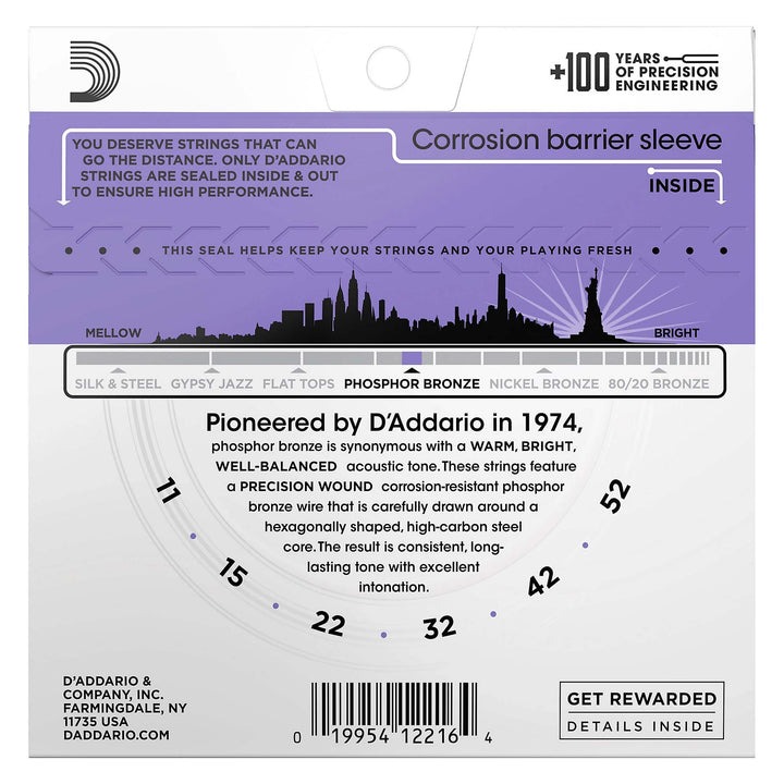 D'Addario Custom Light Acoustic Guitar Strings 11-52