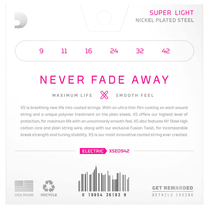 D'Addario XS Super Light Coated Electric Guitar Strings 9-42