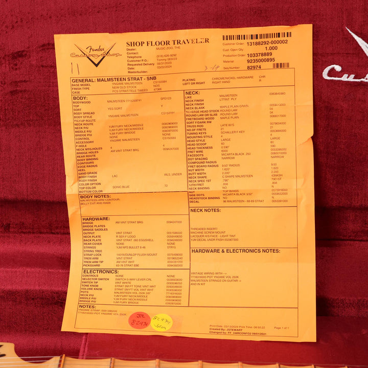 Fender Custom Shop Yngwie Malmsteen Signature Stratocaster NOS Sonic Blue