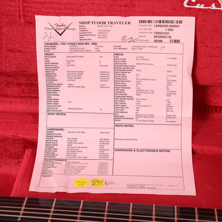 Fender Custom Shop 1957 Stratocaster NOS Mercedes Blue with Matching Neck