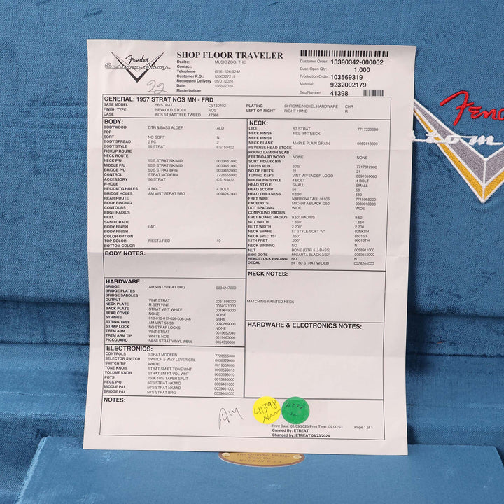 Fender Custom Shop 1957 Stratocaster NOS Fiesta Red with Matching Neck