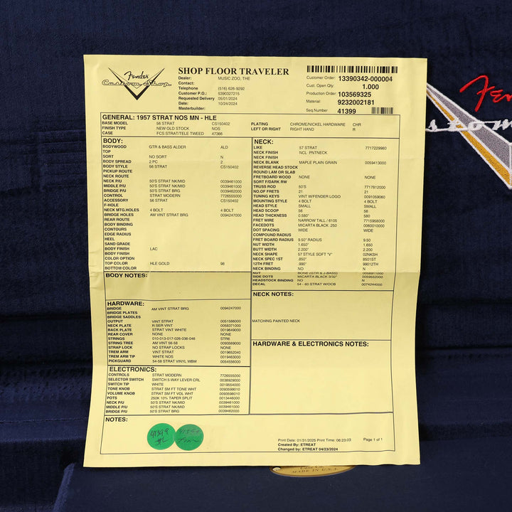 Fender Custom Shop 1957 Stratocaster NOS HLE Gold with Matching Neck