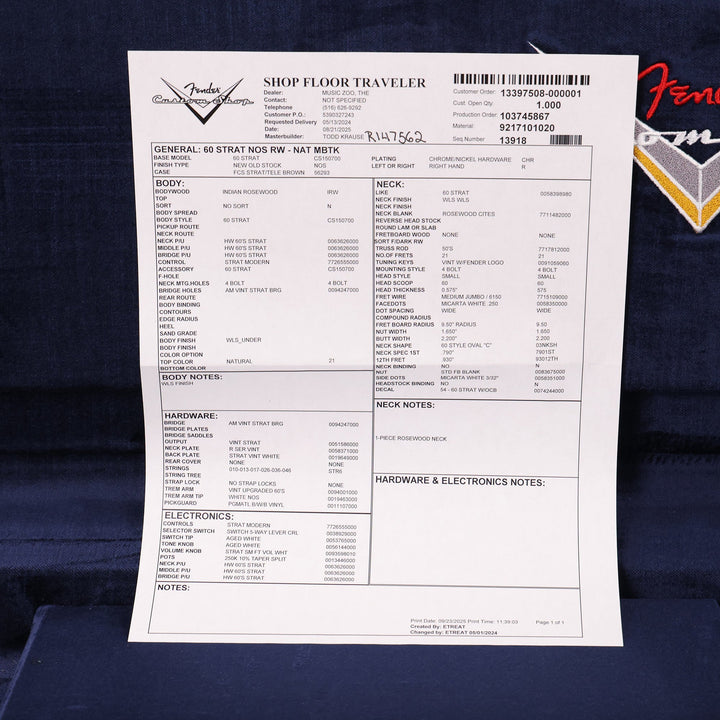 Fender Custom Shop 1960 Rosewood Stratocaster Satin Natural Masterbuilt Todd Krause