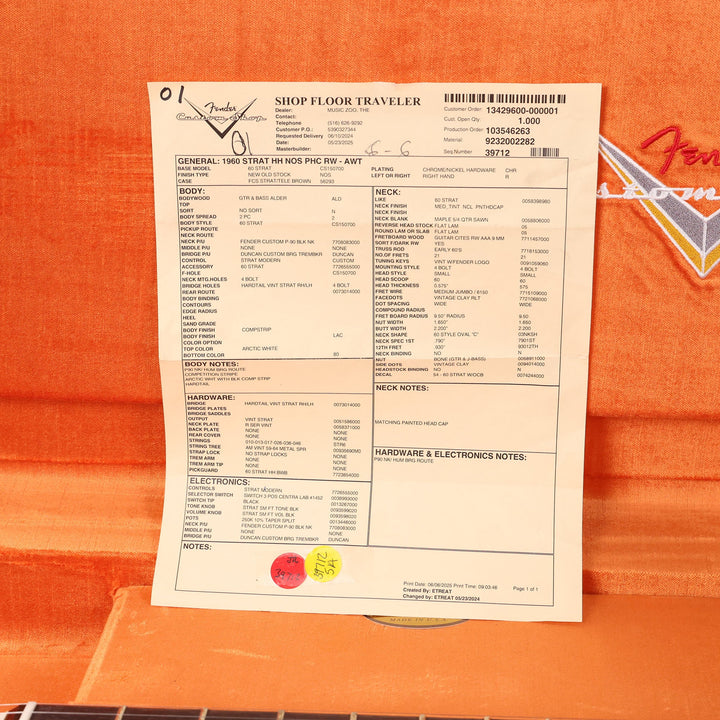 Fender Custom Shop 1960 'Left Lane' Stratocaster Arctic White Matching Headstock