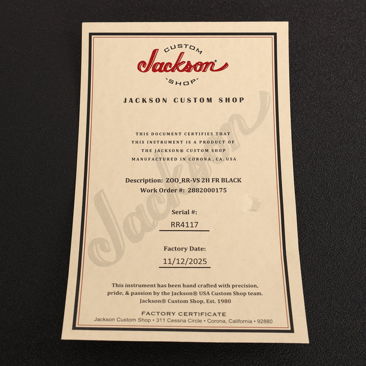 Jackson Custom Shop Rhoads RR-VS Black and Gold Hardware