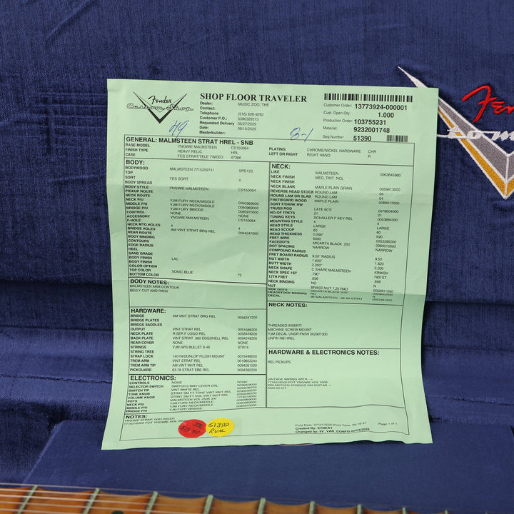 Fender Custom Shop Yngwie Malmsteen Signature Stratocaster Neo Relic Sonic Blue Music Zoo Exclusive
