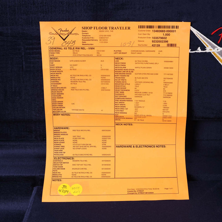 Fender Custom Shop 1963 Telecaster Relic Vintage White