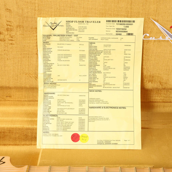 Fender Custom Shop Yngwie Malmsteen Stratocaster NOS Vintage White